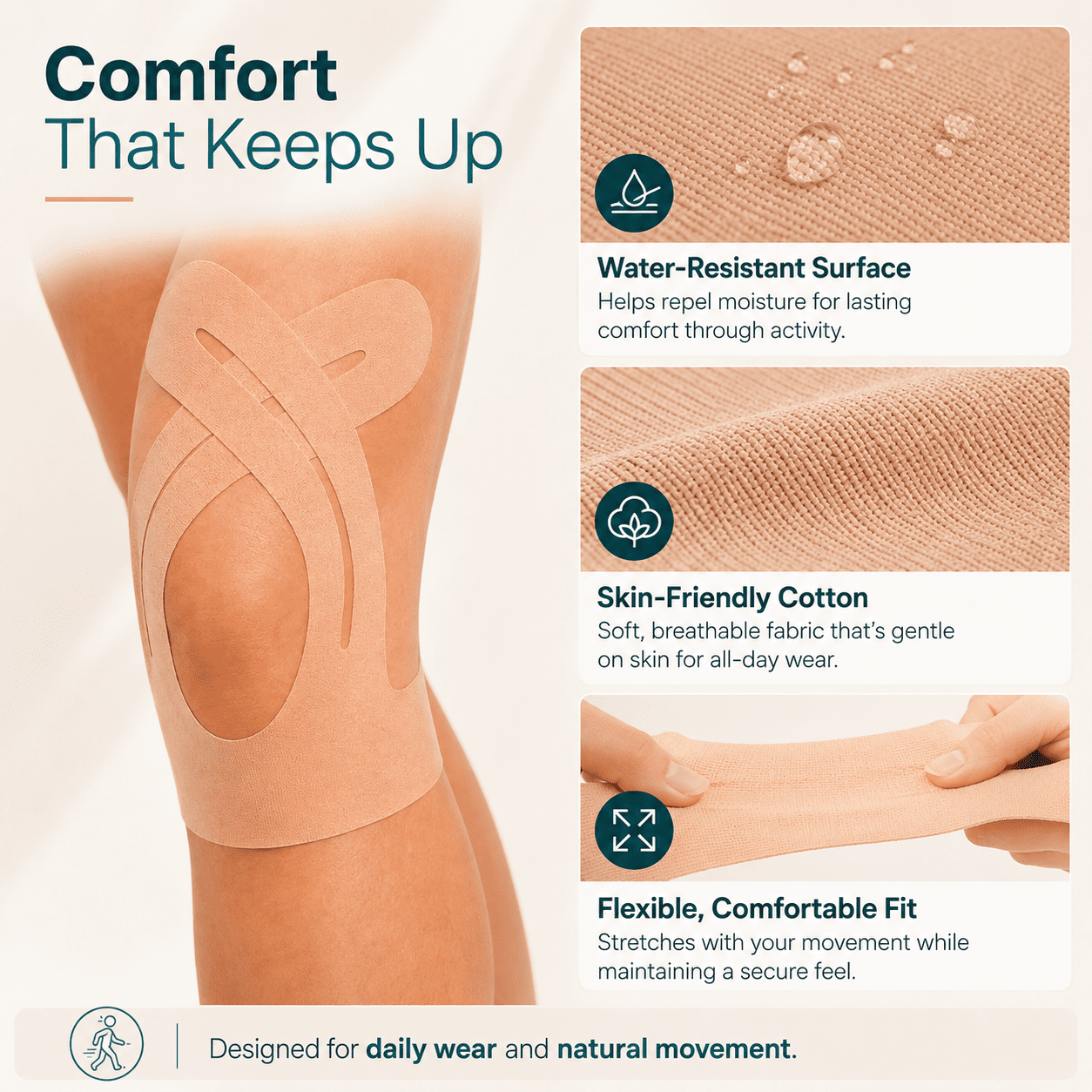 Apris Knee Support Tape, Pre-Cut Kinesiology Tape for Knees, 10 Pcs Elastic Athletic Tape for Sports & Workout, Waterproof Breathable Knee Tape, Skin-Friendly Design