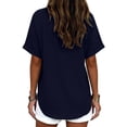 thumbnail image 5 of Womens Cotton Linen Tops Short Sleeve V Neck Blouse Fashion Casual Loose Fit Lightweight Breathable Summer Daily Wear by Yigetop Navy L, 5 of 6