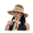 thumbnail image 1 of Sombrero de playa de paja natural de alta densidad con protección solar, ala ancha y diseño abovedado, lazo de encaje y detalles de perlas de imitación. Sombrero de verano., 1 of 8