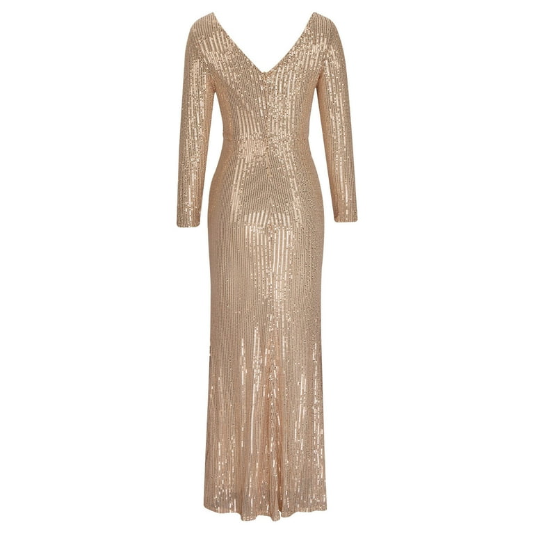 slim fit dress slacks Emerelle Sequin Maxi Dress- Rose Gold – styletittudeapparelusa