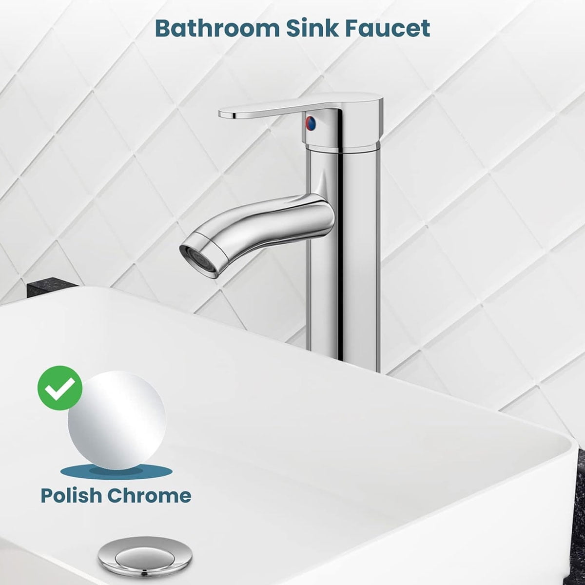 Bathroom Faucet Single Handle Vessel Sink Faucet One Hole Bowl Basin Mixer with Water Supply Lines - silver
