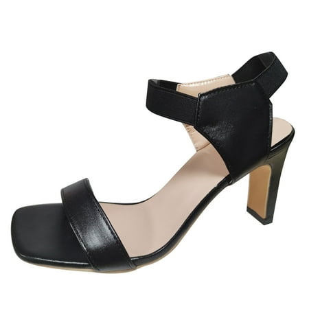 

Mackneog Ladies Shoes Summer Sandals Elastic Band High Heel Chunky Heel Sandals Gift on Clearance