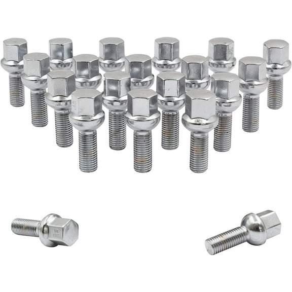 Wheel Accessories Parts Set of 20 Chrome 14x1.5 Lug Bolts Ball Seat (R12) 28mm Shank Length, M14 1.5 Thread, 17mm Hex Wheel Lug Bolts with Dual Hex Key (20, Chrome, M14x1.5)