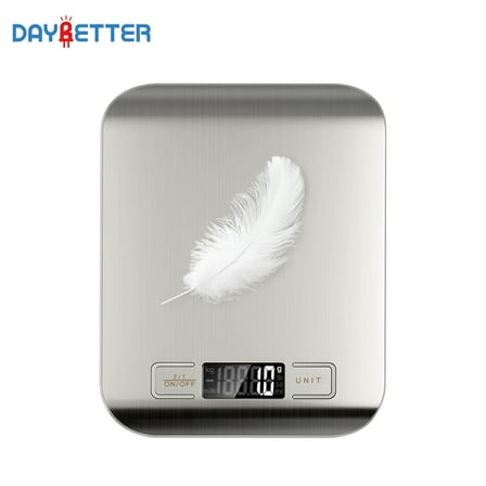 DAYBETTER 22lb/10kg Food Scale with 4 Units LCD Display, 0.05oz/1g Digital Kitchen Scale, for Baking, Cooking, Dieting and Meal Prep, Easy Clean Stainless Steel
