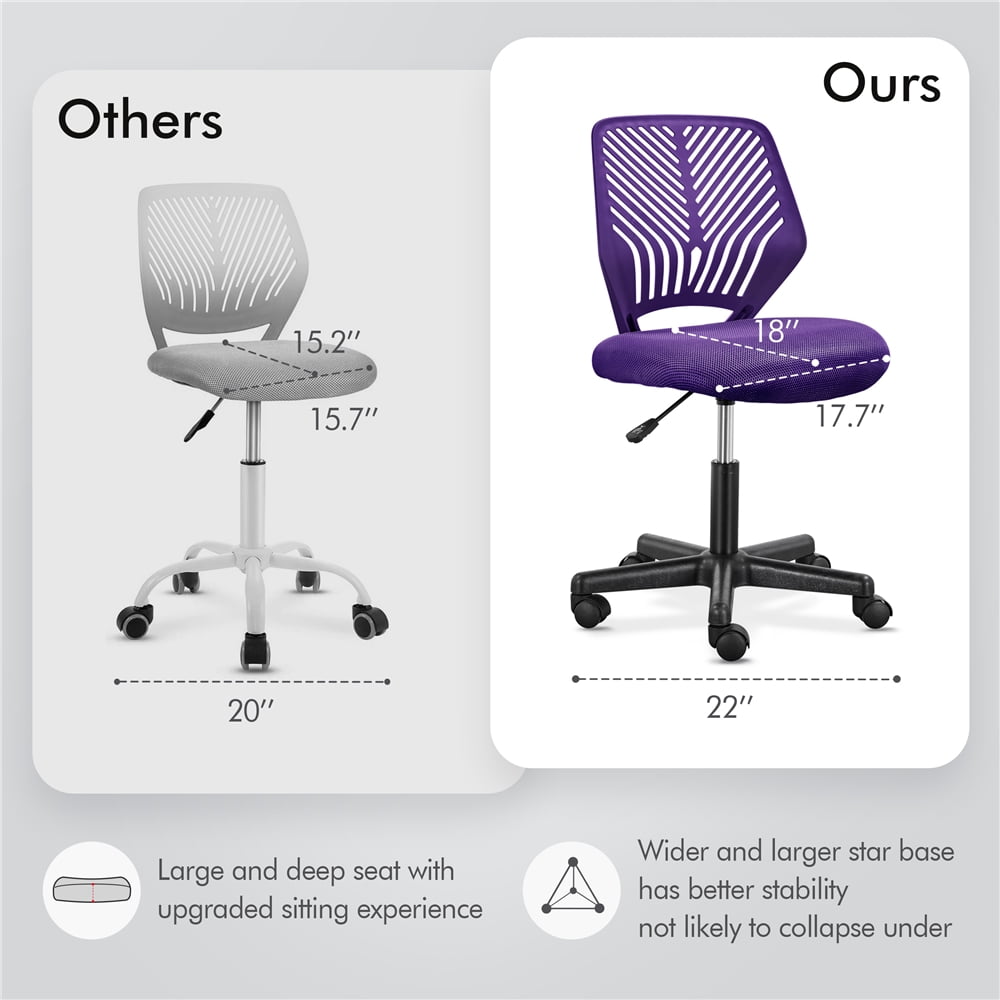 Alden Design Adjustable Armless Mid Back Office Chair, Set of 2, Purple