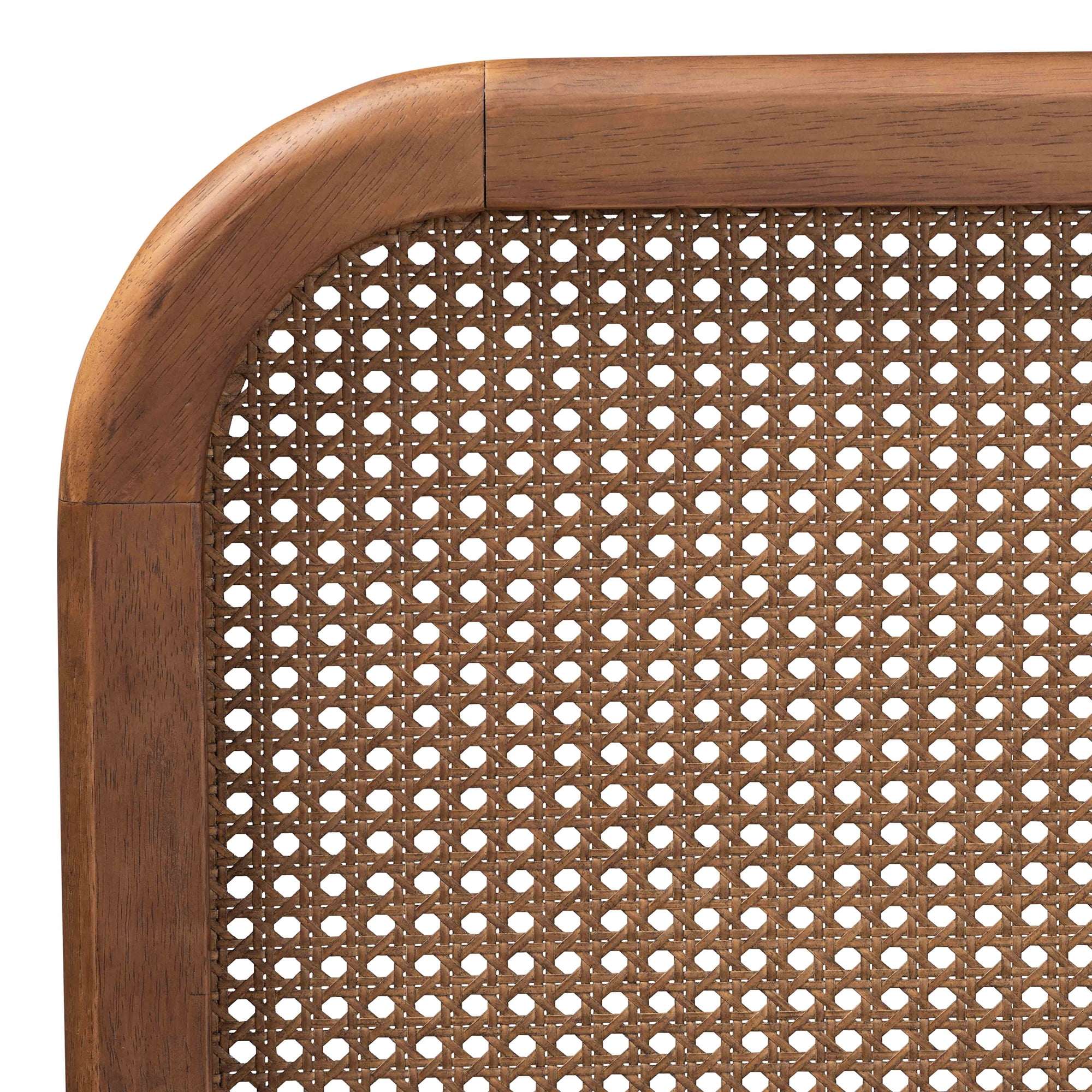 Baxton Studio Elston Mid-Century Modern Walnut Brown Finished Wood and Synthetic Rattan Full Size Platform Bed