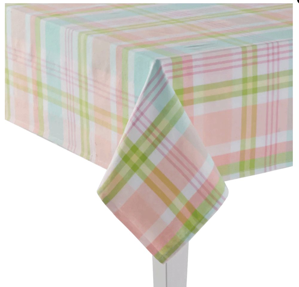 Celebrate Easter Together Pastel Plaid Fabric Tablecloth (70" Round