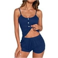 thumbnail image 2 of PNTUTB Women's Solid Color Button Up Spaghetti-strap Top with Elastic Drawstring Shorts Casual Homewear Pajama Set, 2 of 6
