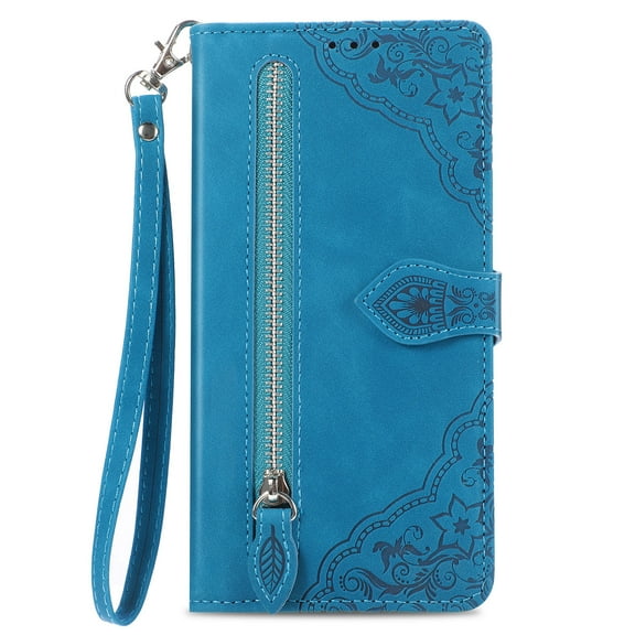 for Samsung Galaxy A52 5G Case, Wallet for Women Men, Durable PU Leather Magnetic Flip Lanyard Strap Wristlet Zipper Card Holder Wallet Phone Case for Samsung Galaxy A52 5G 6.5",Blue