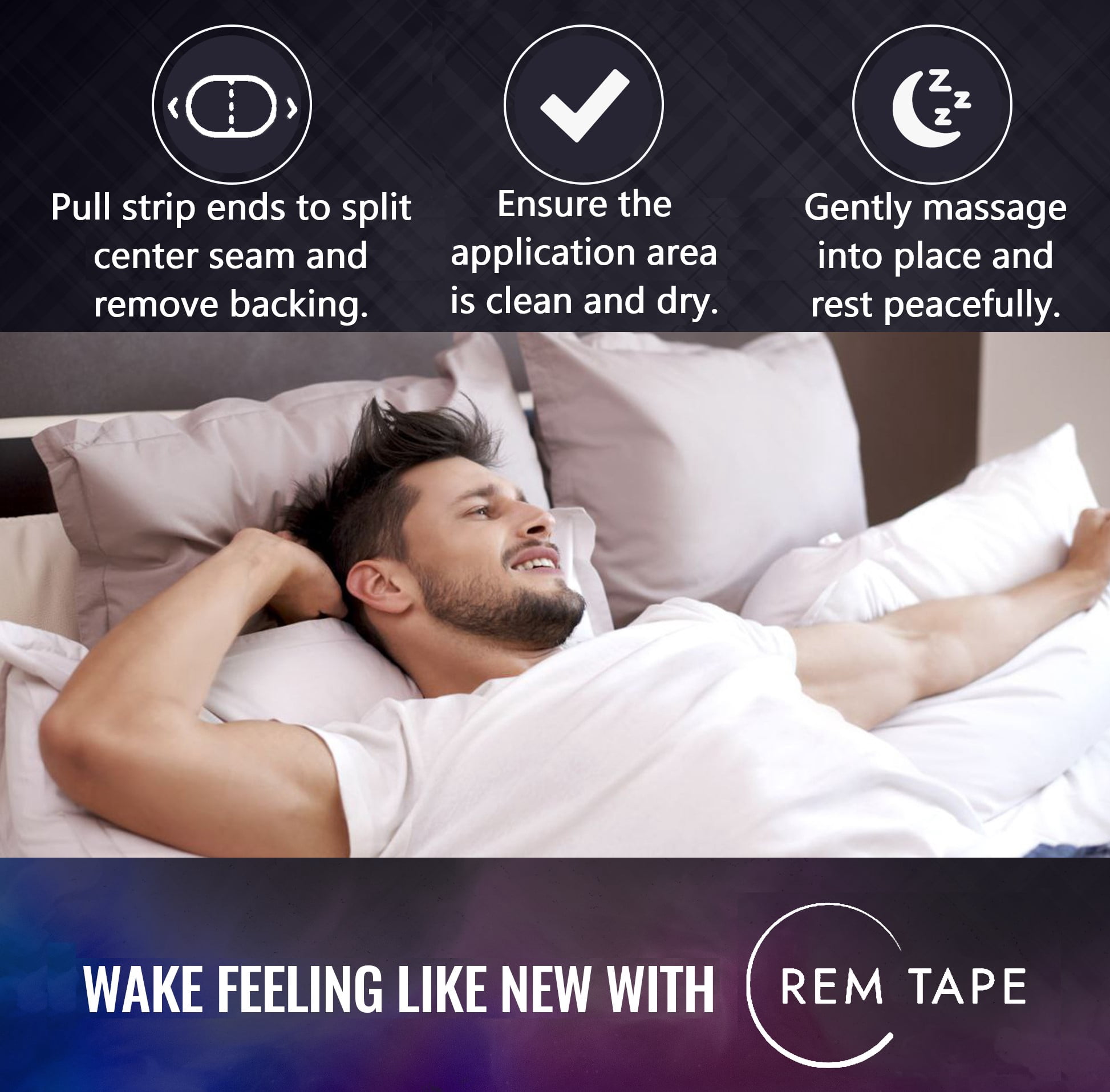 REM Tape™ (30 Strips) - Mouth Tape For Sleeping. Scent & Residue Free. Hypoallergenic & Gentle On Skin. Breathable & Stretchy. One Month Supply.