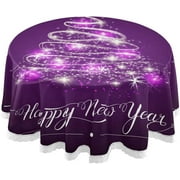 SKYSONIC 60" Christmas Shining Fir Tree Round Tablecloth Purple Star Table Cloth Cover Mat Washable Polyester Table Covers Dining Decorative Holiday Home Picnic Party Wedding