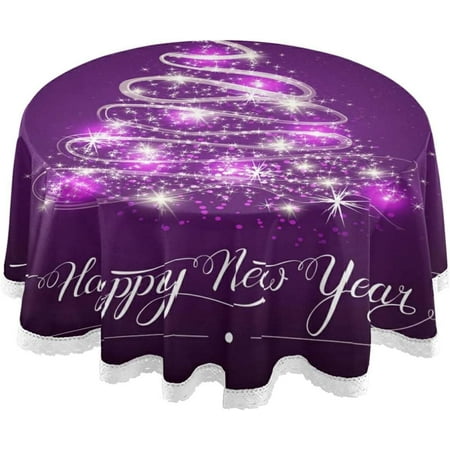 SKYSONIC 60" Christmas Shining Fir Tree Round Tablecloth Purple Star Table Cloth Cover Mat Washable Polyester Table Covers Dining Decorative Holiday Home Picnic Party Wedding