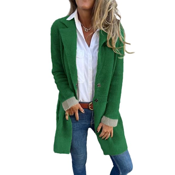 Coats for Women Single Breasted Trench Coat Fashion A-Line Fall Winter Jackets, Mid-Length Pure Color Outerwear for Daily Use,Green,L