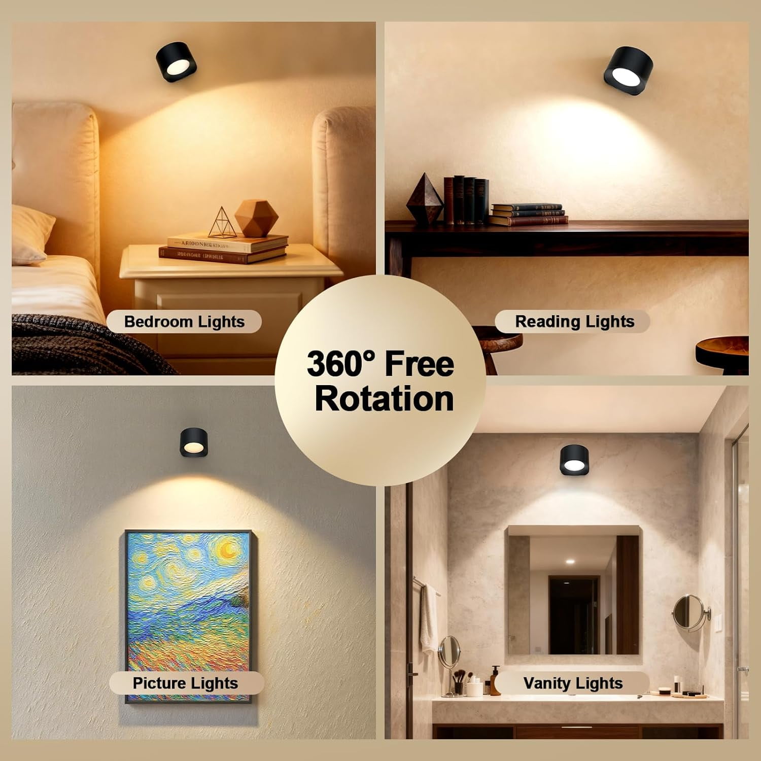 Cordless Rechargeable Wall Sconces with Remote, 3-Pack Dimmable LED Reading Lights, Magnetic 360° Rotatable Wall Mounted Lamp for Bedroom, Bedside, Hallway