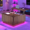 thumbnail image 5 of Fluted Lift Top Coffee Table with LED Lights, 35" Square Farmhouse Coffee Table with Large Hidden Compartment & Rising Top, Modern Wood Multi-Function Center Tables for Living Room, Walnut, 5 of 8