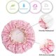 thumbnail image 3 of Waterproof Double Layer Plastic Shower Cap for Women, Elastic Band Reusable Hair Cap (Pink Bird), 3 of 5