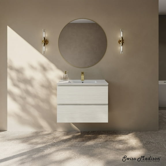 Liberte 30" Wall-Mounted Bathroom Vanity in White Oak with Sink Top