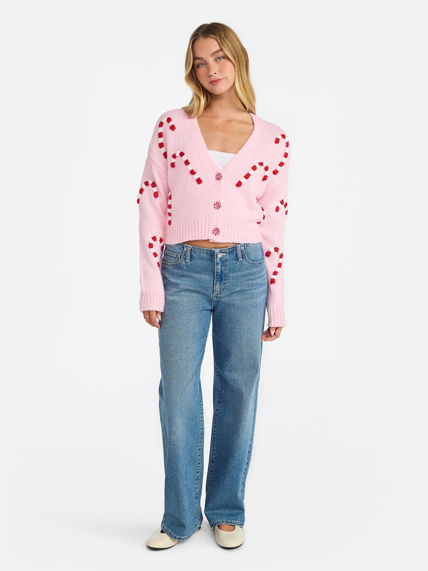 No Boundaries Embroidered Christmas Cardigan, Women's & Women's Plus