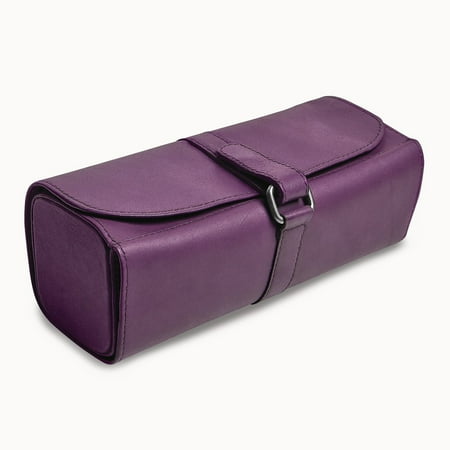 Leather Rolled Strap - Purple Leather Snap Strap Large Jewelry Roll