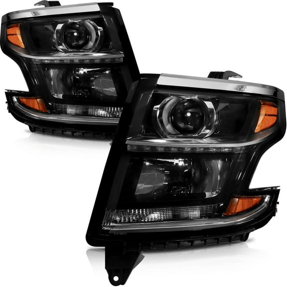 SCITOO Headlight Assembly Fit For 2015 2016 2017 Chevrolet Suburban,For 2015 2016 2017 Chevrolet Tahoe Headlamp in Black Housing Amber Reflector Clear Lens