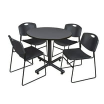 Regency 42 in. Round X-Base Breakroom Table- Grey, 4 Zeng Stack Chairs- Black