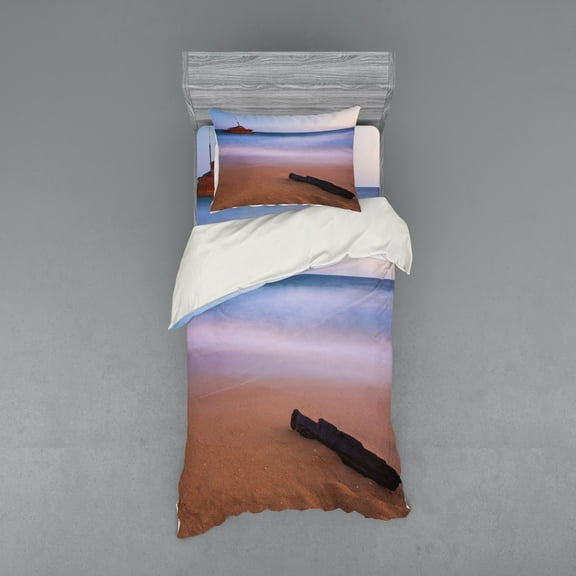 Ambesonne Nautical Bedding Set 3 Pcs, Shipwreck on Sea Dusk, Twin, Multicolor