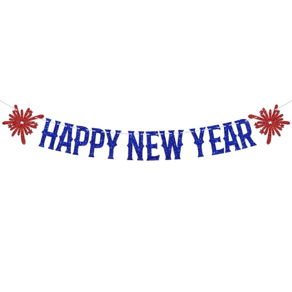 Happy New Year Banner - 2024 New Year's Eve Party Bunting Sign, Hello 2024, Cheers to 2024, Welcome 2024 Party Decorations Supplies, Red and Blue Glitter