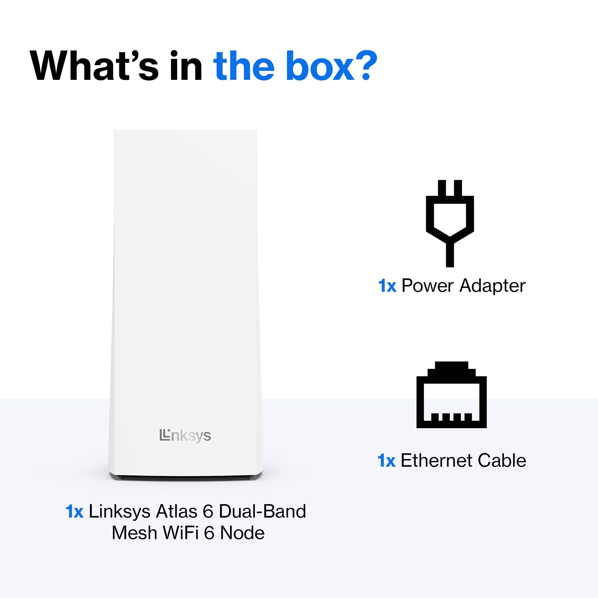 Linksys Atlas WiFi 6 Router Home WiFi Mesh System, Dual-Band, 2,000 Sq. ft Coverage, 25+ Devices, Speeds up to (AX3000) 3.0Gbps - MX2000 1-Pack