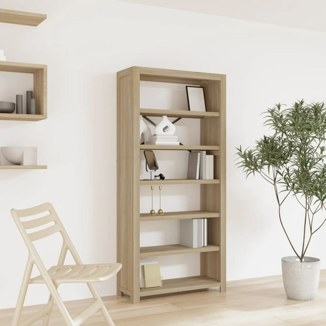 vidaXL Adult 6-Tier Bookcase 80x30x170 cm Solid Wood Acacia Standard Tall Bookcase