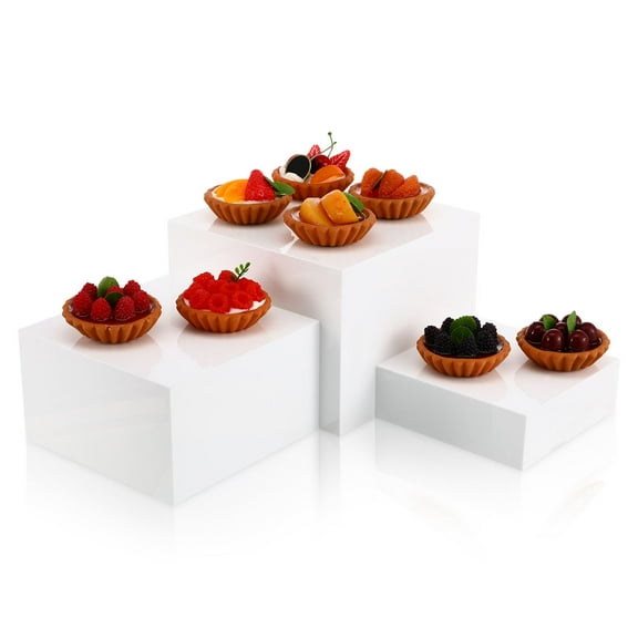 FRCOLOR White Acrylic Cube Risers for Display Simple Elegant and Sturdy Perfect for Food Buffet or Organizing Small Items 1 Set