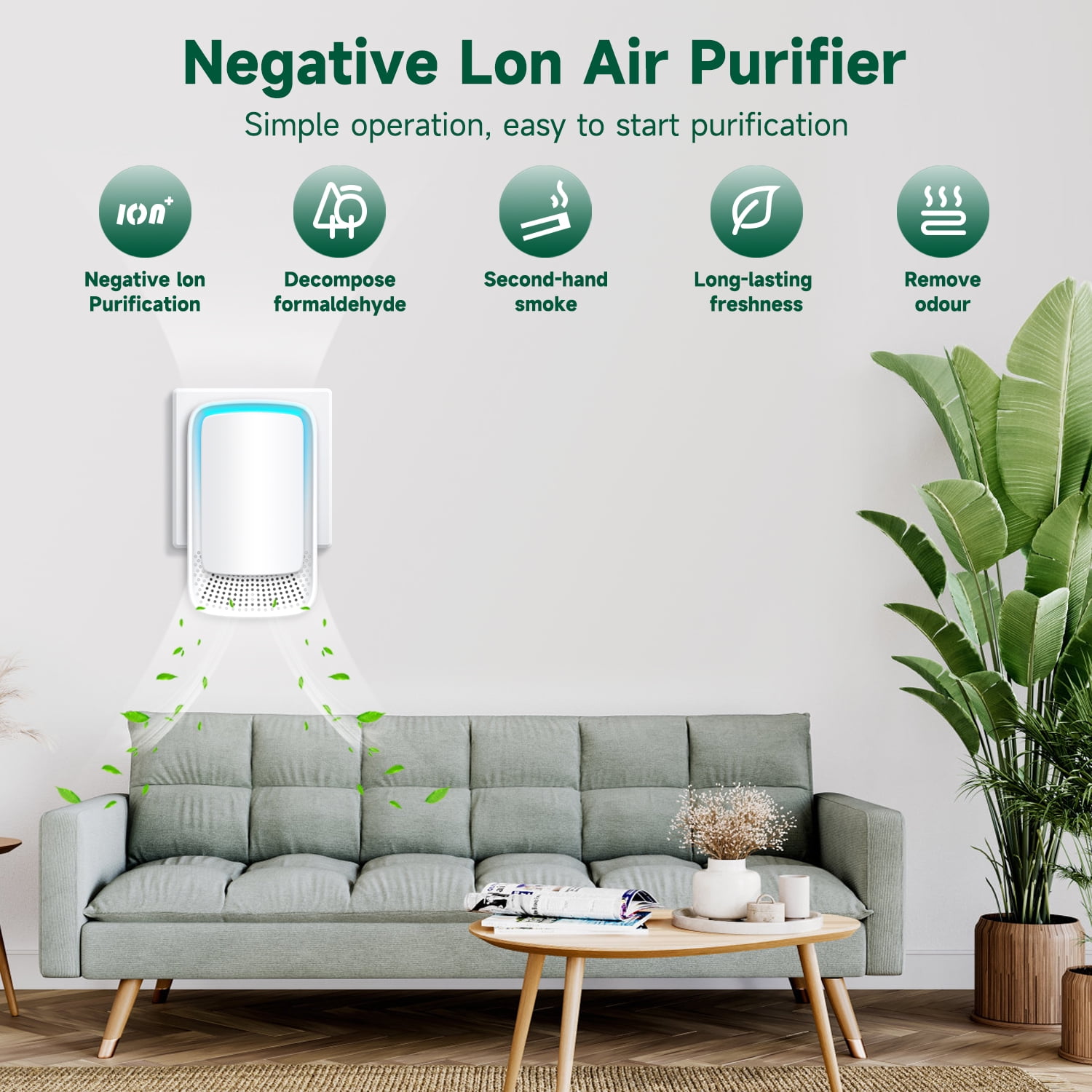 Electric Deodorizer Plug-In Air Purifier, Quiet for Bedroom, Pet, Toilet, Kitchen, Office, White, 3-Pack