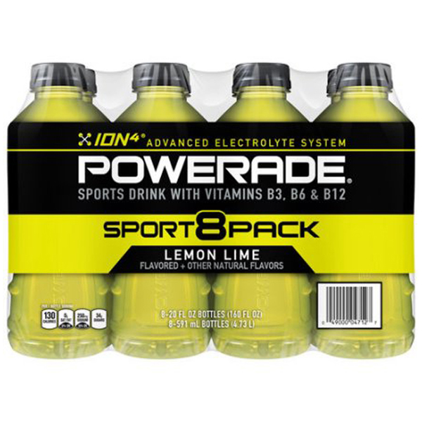 Powerade Lemon Lime Sports Drink 20 oz Plastic Bottles Pack of 8
