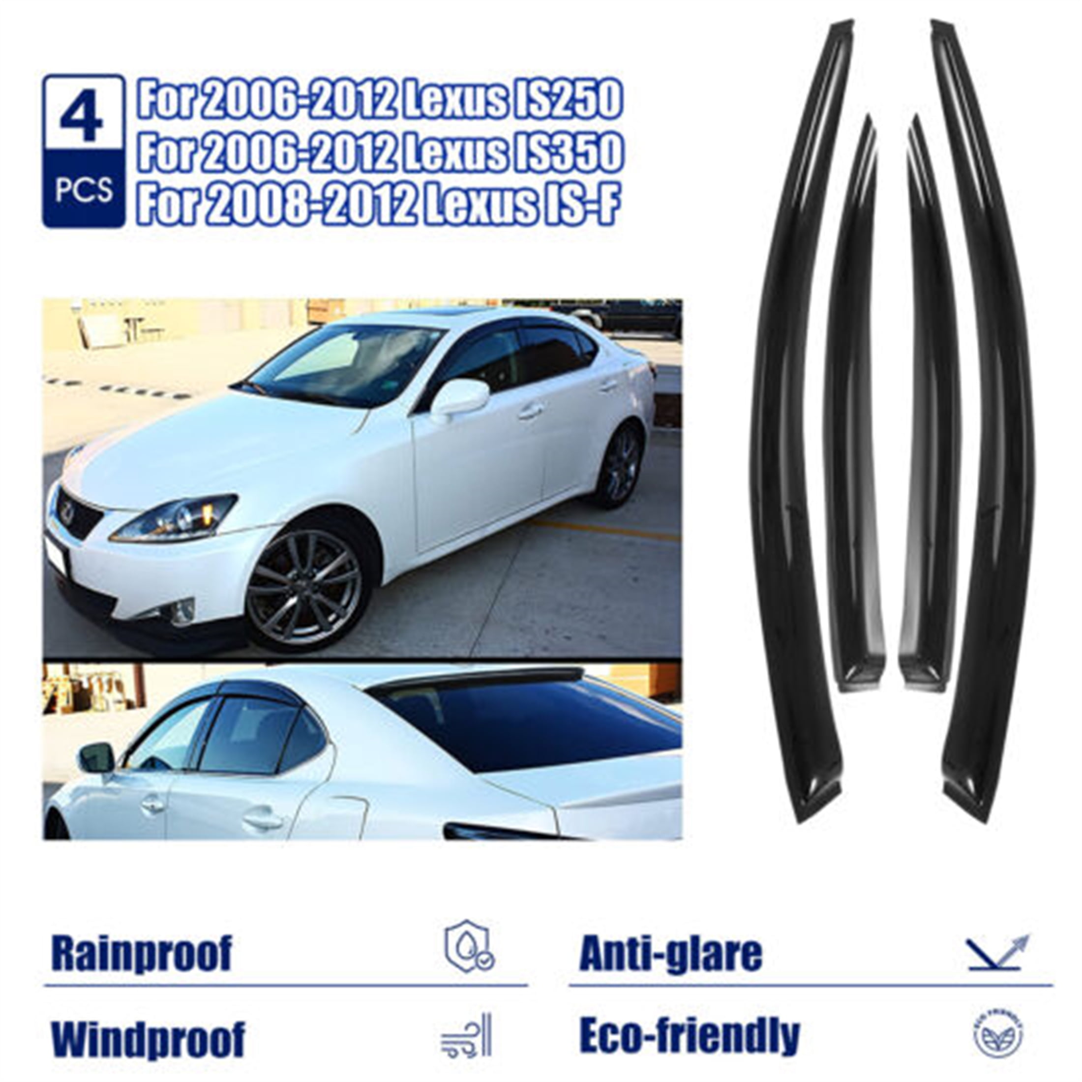 Window Visors 0612 For Lexus IS250 IS350 ISF Sedan Side Door Sun Rain Deflector