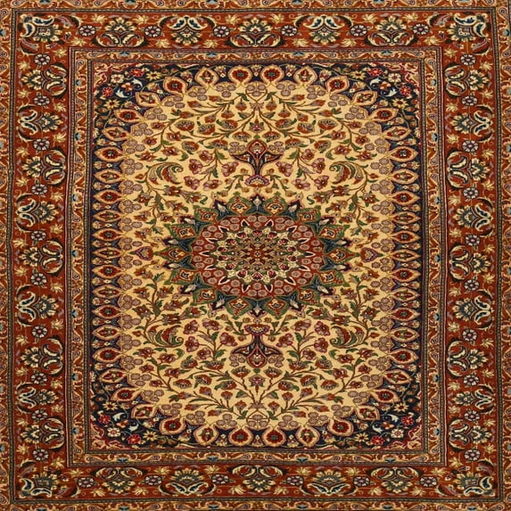 Ahgly Company Indoor Square Traditional Saffron Red Medallion Area Rugs, 3' Square