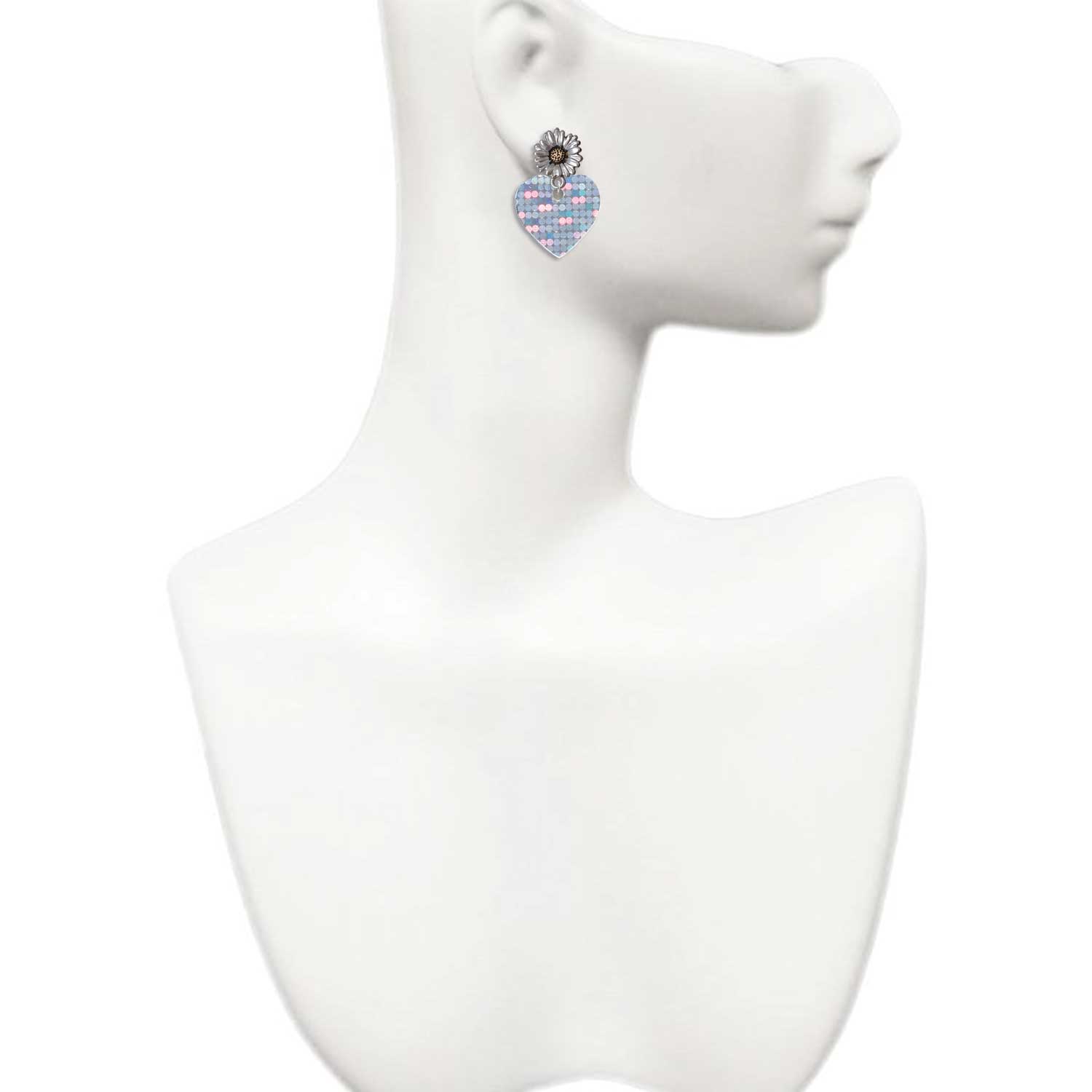 Delight Jewelry Acrylic Small Hologram Heart - Two-tone Daisy Flower Post Earrings