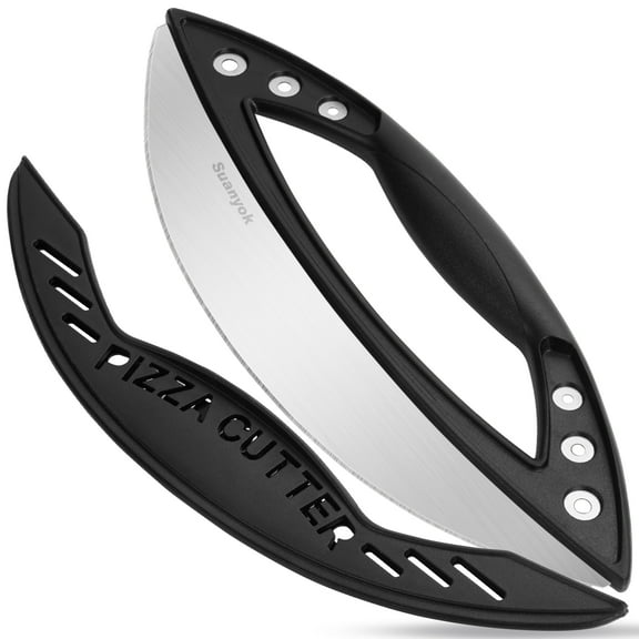 Suanyok Premium Pizza Cutter Rocker Blade with Cover, 12" Large Stainless Steel Pizza Wheel Slicer-Food Vegetable Chopper Kitchen Gadgets, Black