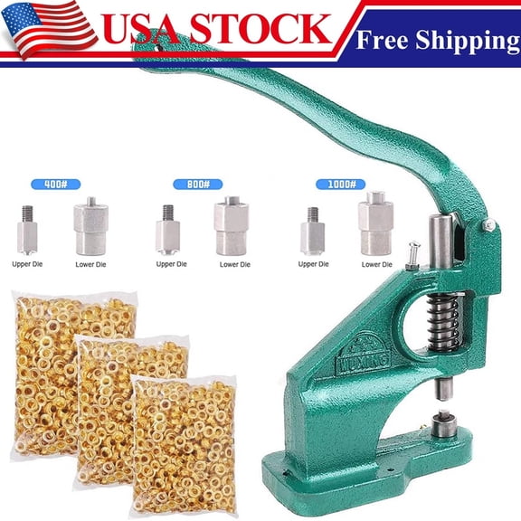 iMeshbean Hand Press Heavy Duty Eyelet Grommet Machine Punch Tool Kit 3 Dies 1500 Grommets