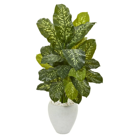 Nearly Natural 48in. Dieffenbachia Artificial Plant in White Planter (Real Touch)