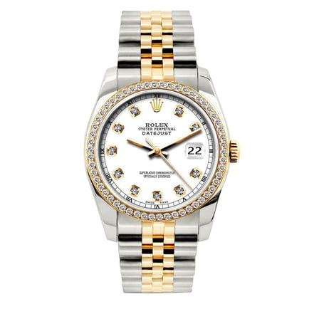 Pre-Owned Rolex Datejust Diamond Watch, 36mm, Yellow Gold and Stainless Steel Bracelet White Dial w/ Diamond Bezel