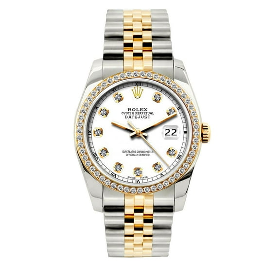Pre-Owned Rolex Datejust Diamond Watch, 36mm, Yellow Gold and Stainless Steel Bracelet White Dial w/ Diamond Bezel
