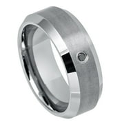 Custom Personalized Engraving Wedding Band Ring Set for Him & Her - 8mm Brushed Center, Shiny Beveled Edge