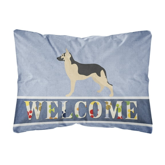 Carolines Treasures BB8330PW1216 German Shepherd Welcome Canvas Fabric Decorative Pillow, Blue, 12H x16W, multicolor