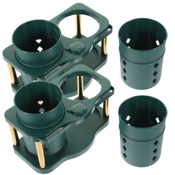 OFFIGAM 2Pcs Green Double Grid Chopsticks Organizer with Drain for Kitchen Use