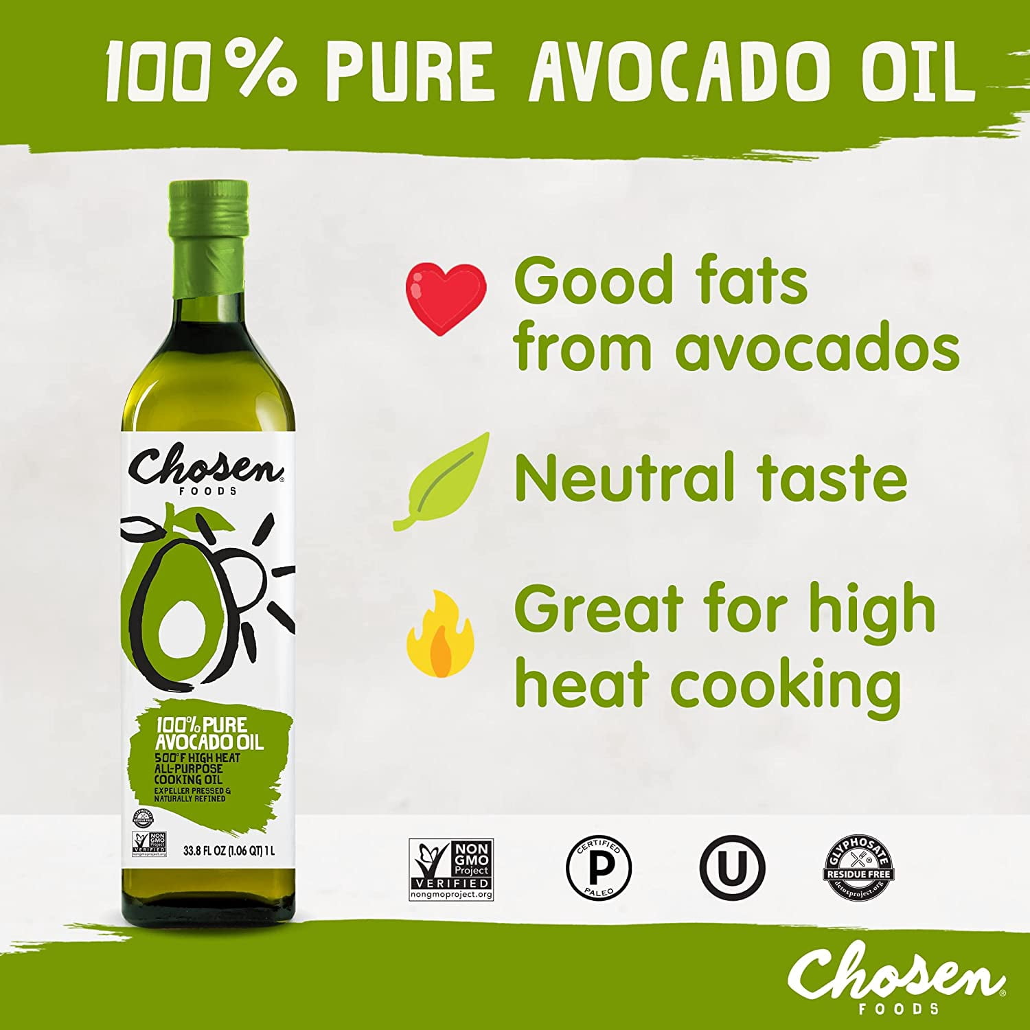 Chosen Foods 100% Pure Avocado Oil 1 Liter (Pack Of 4)