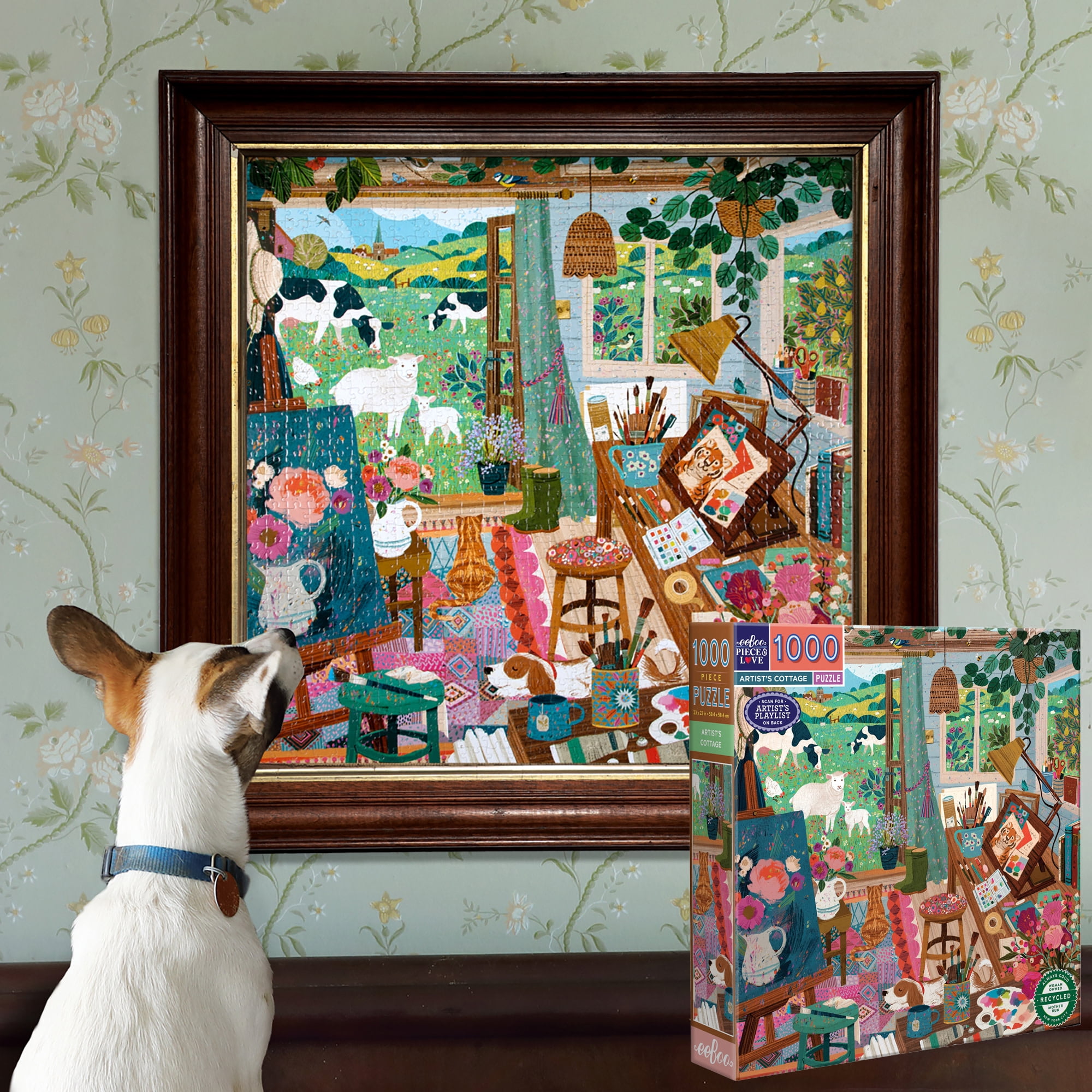 eeBoo Piece & Love: Artist's Cottage - 1000 Piece Puzzle - Adult Square Jigsaw, 23x23", Includes Image Reference Insert, Glossy High-Quality Pieces