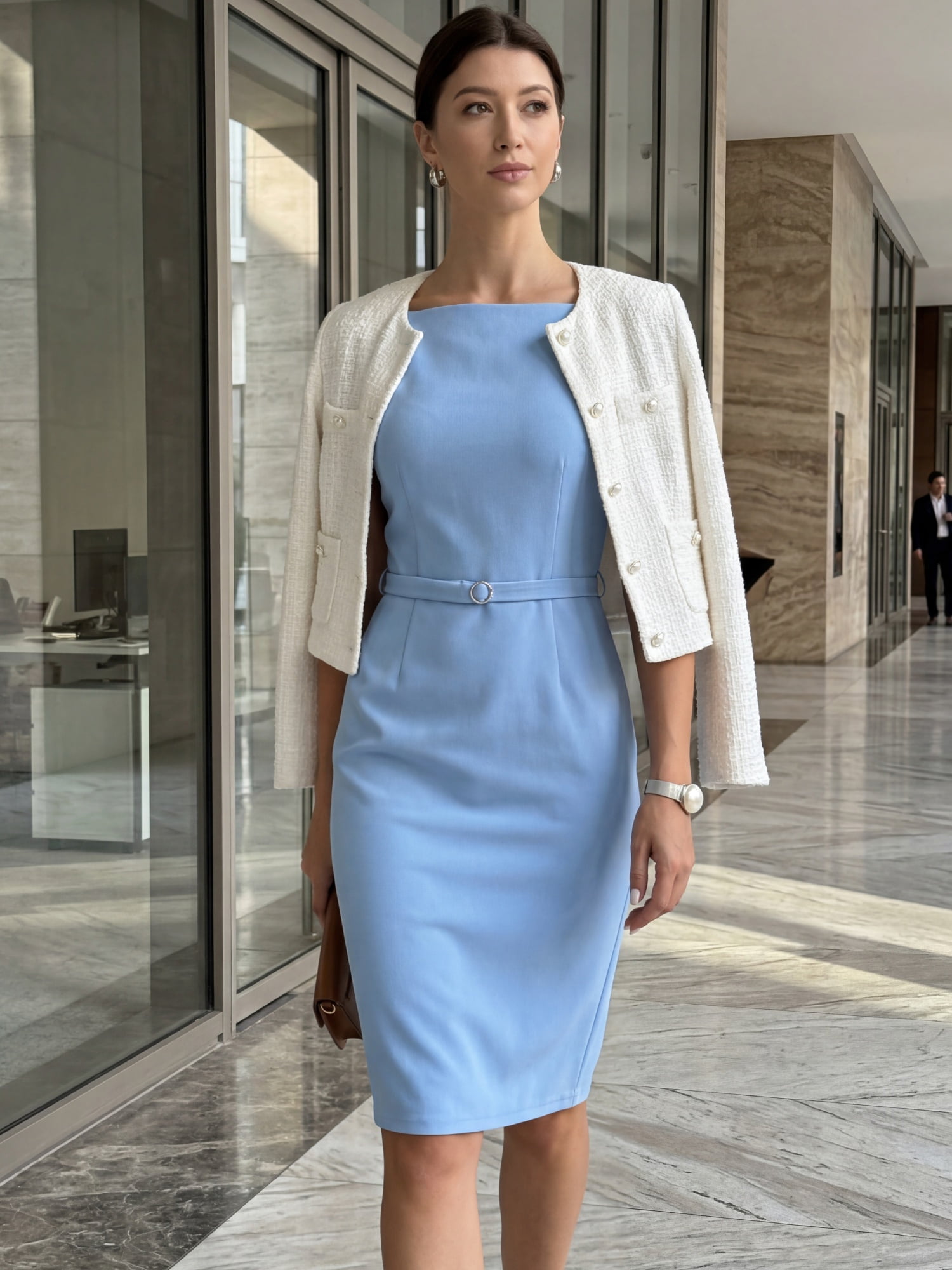 DARING DIVA Women's Work Dresses Sleeveless Square Neck Belted Sheath Dresses S Blue