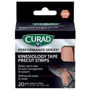 CURAD® Performance Series® Kinesiology Tape, Pain Management Technology, Sweat & Water-Resistant Athletic Tape, Beige, 2 in x 10 in, 1 Roll, 20 Strips