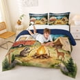 thumbnail image 3 of Manfei Vintage Rv Full Size Comforter Sets,Woodland Camping Pattern Bedding Comforter Set,Green,Navy Blue Reversible,3pcs,1 Comforter and 2 Pillowcases, 3 of 7