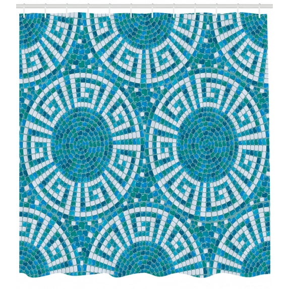 Ambesonne Aqua Shower Curtain, Greek Meander Mosaic Tile, 69"Wx75"L, Blue Green White