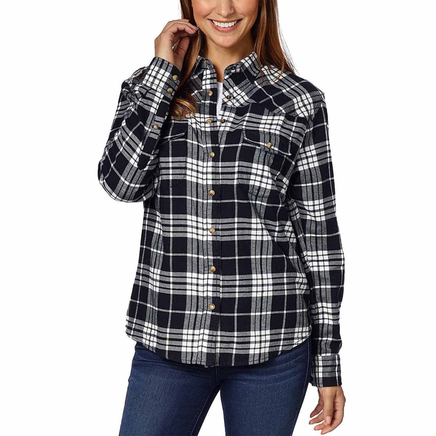 Jachs Girlfriend Womens Flannel Shirt (Black/White, XLarge)